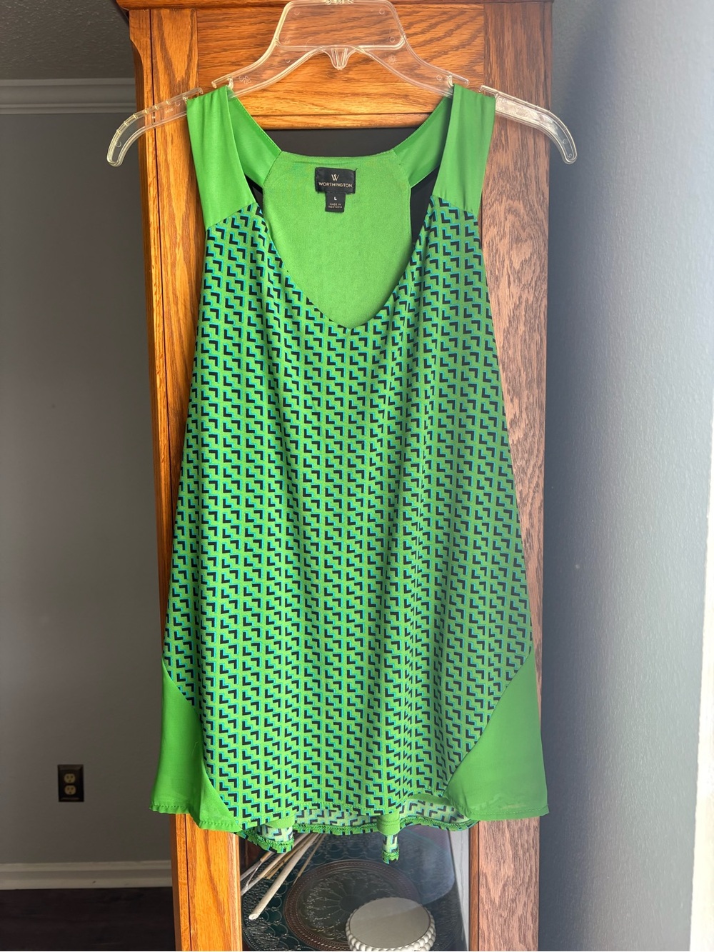 Worthington Green Geometric Print Sleeveless Camisole